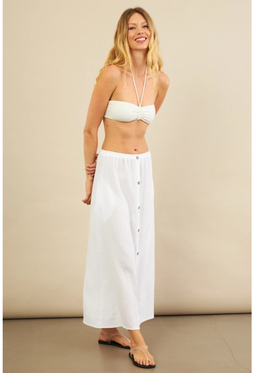 Kadın Beyaz Cepli Müslin Midi Etek BTY103
