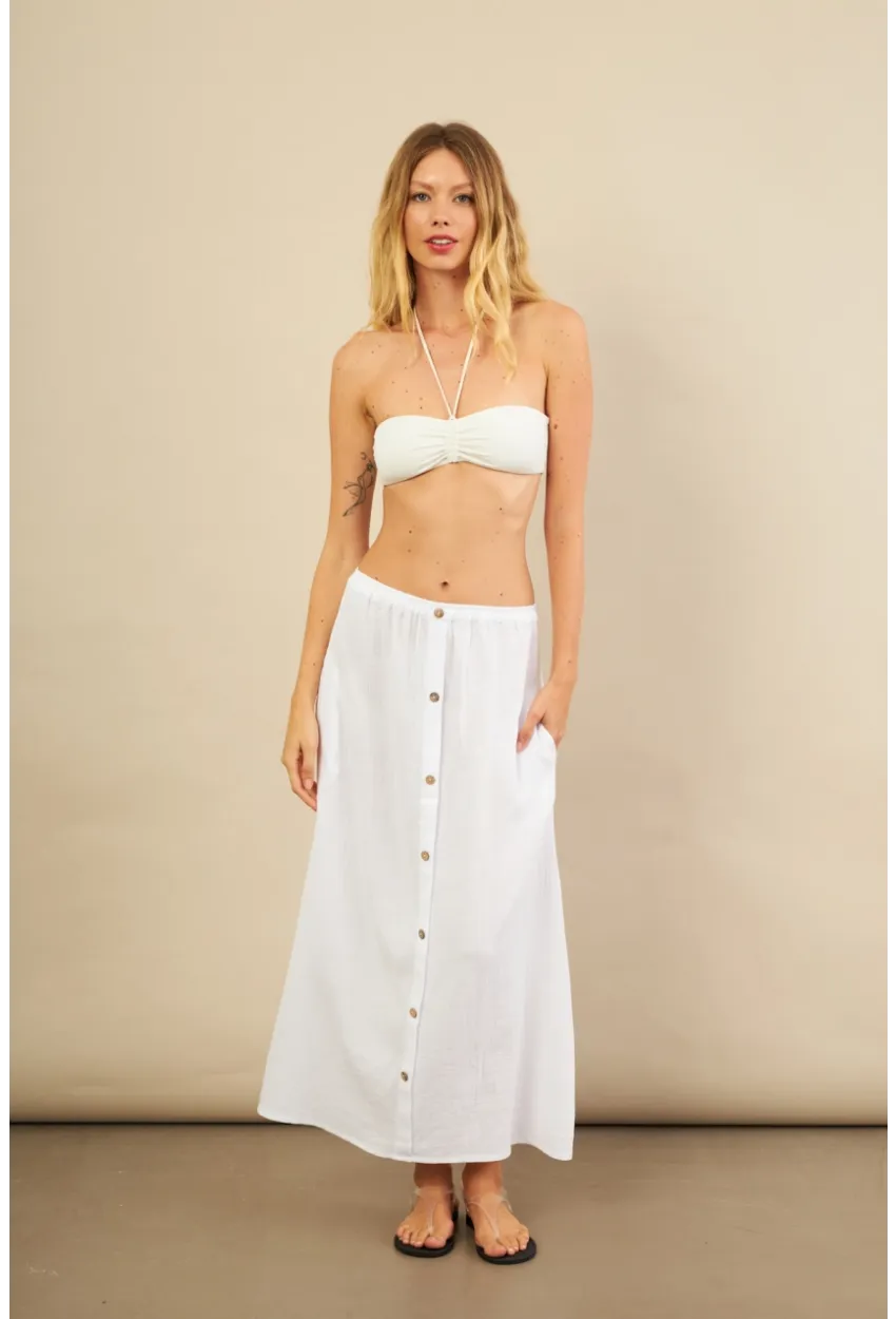 Kadın Beyaz Cepli Müslin Midi Etek BTY103