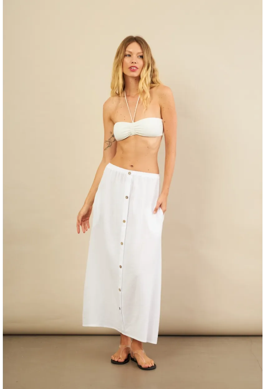 Kadın Beyaz Cepli Müslin Midi Etek BTY103
