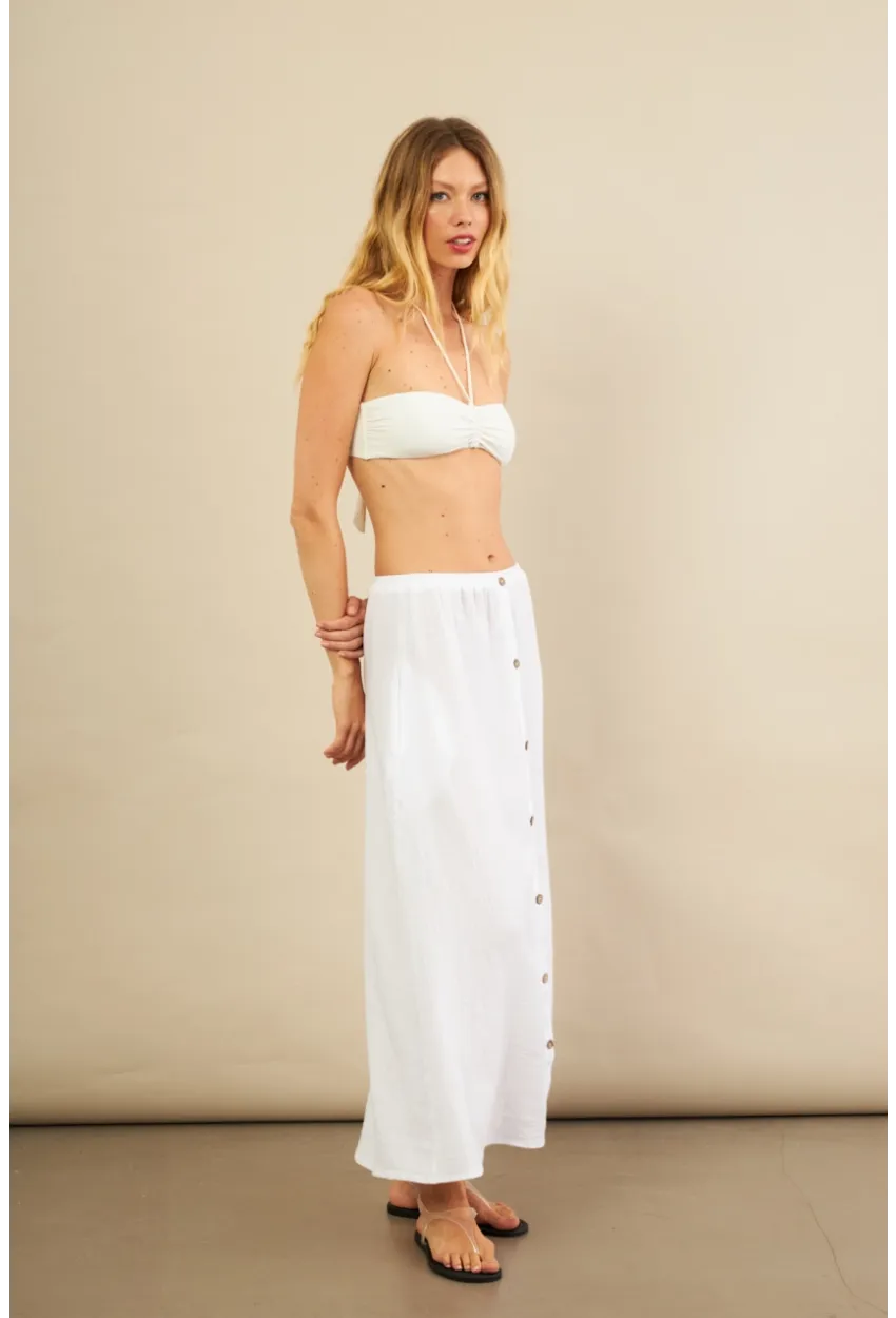 Kadın Beyaz Cepli Müslin Midi Etek BTY103