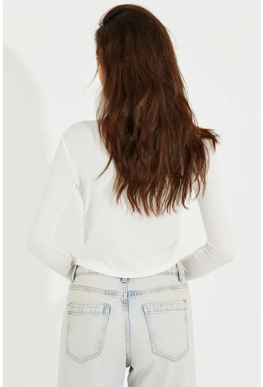Kadın Beyaz Drapeli Bluz LPP1226