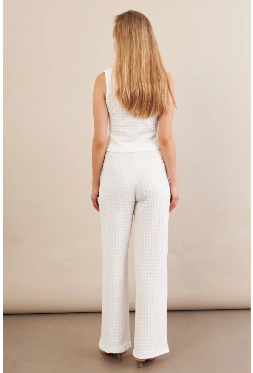 Kadın Beyaz Gofre Yelek Pantalon Takım FLU330