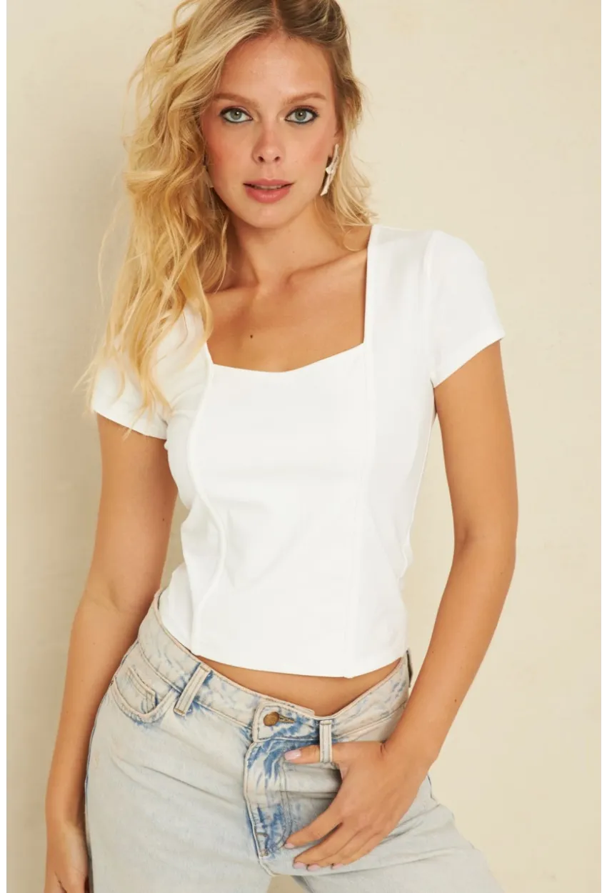 Kadın Beyaz Kare Yaka Bluz YLE613