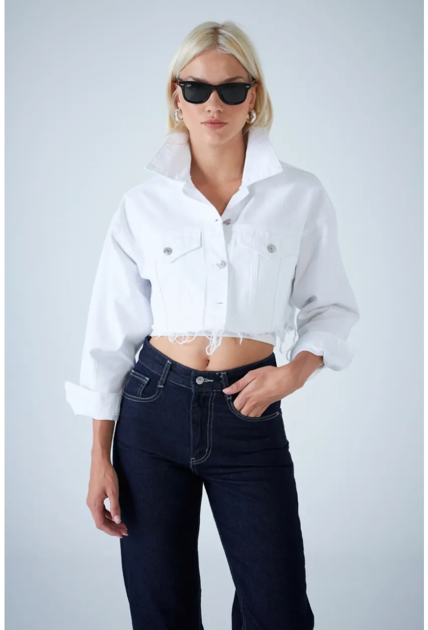 Kadın Beyaz Kısa Denim Ceket TSS103
