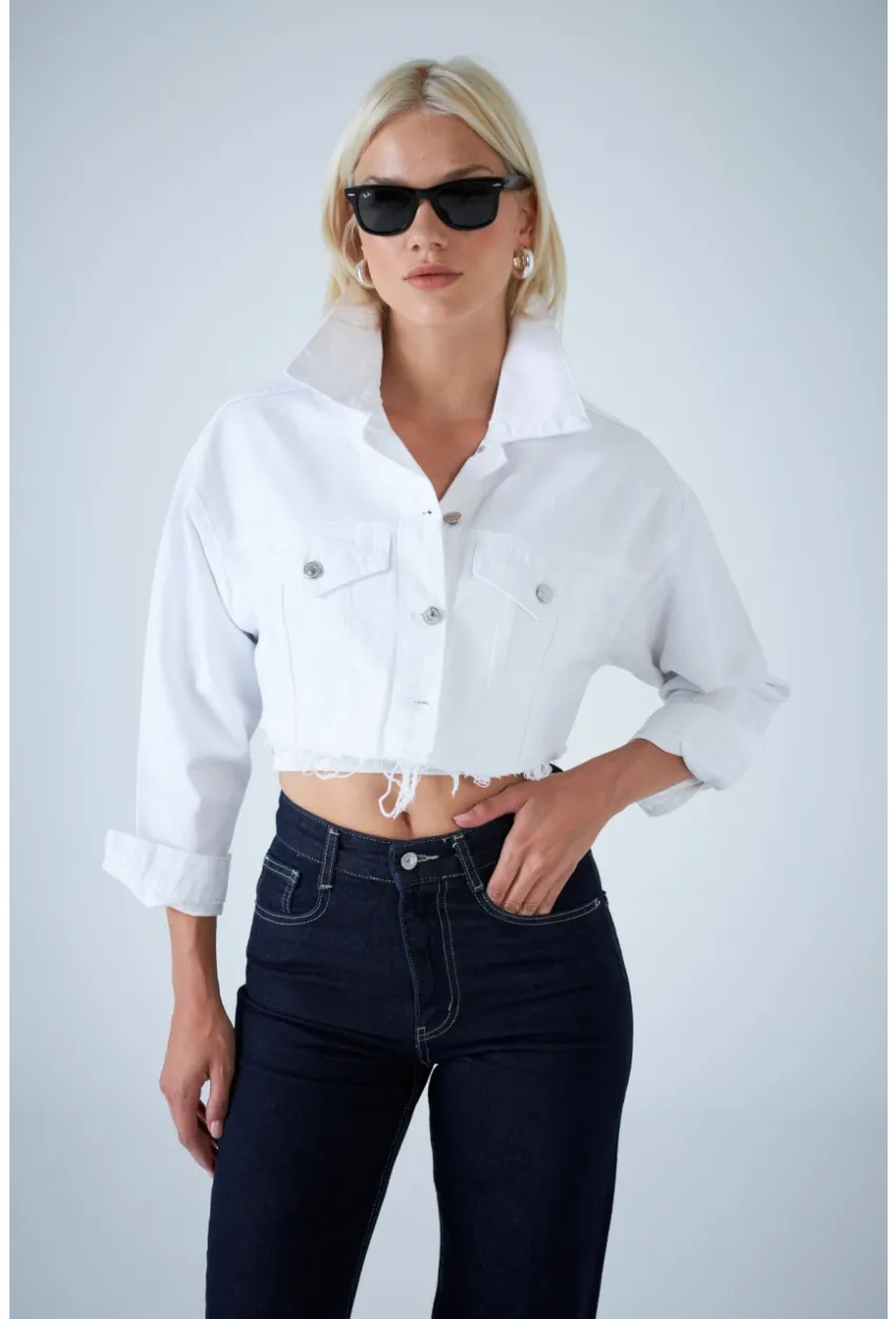 Kadın Beyaz Kısa Denim Ceket TSS103