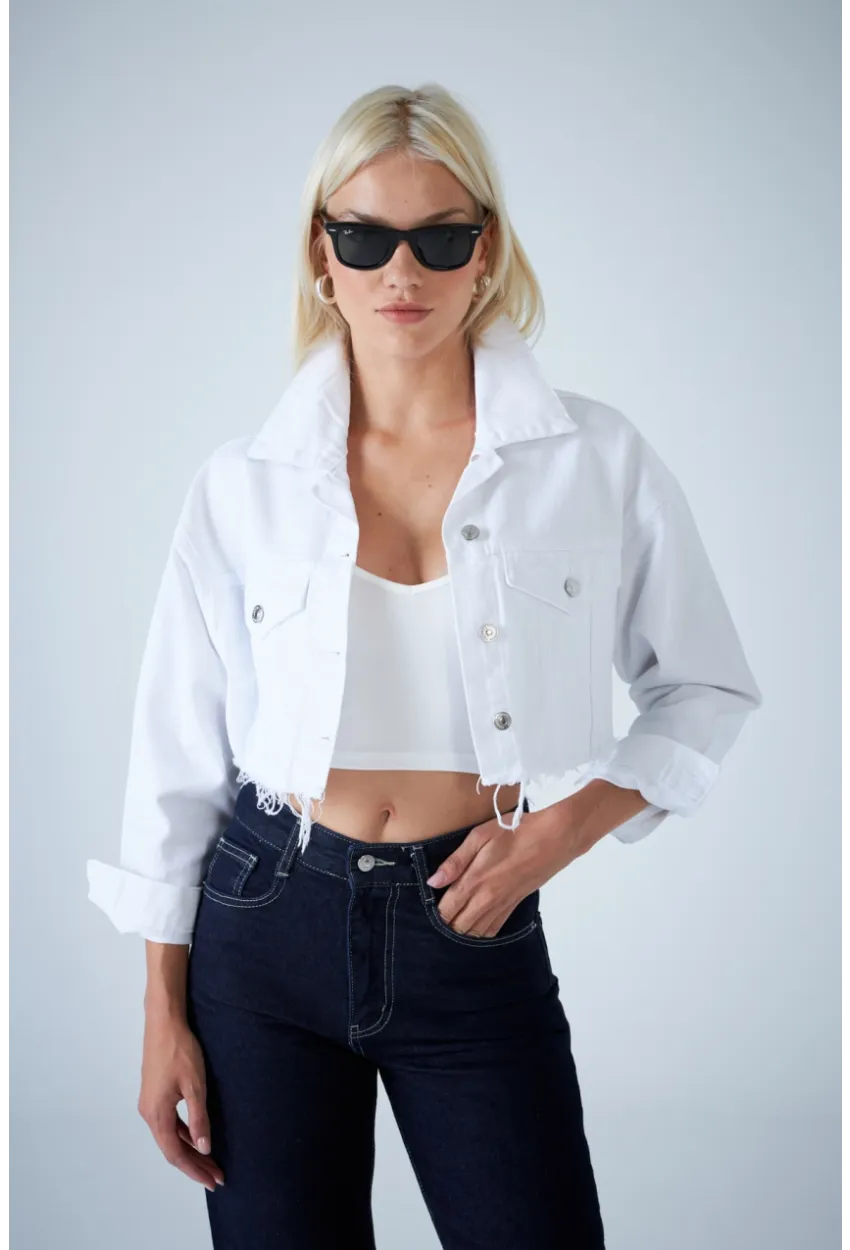 Kadın Beyaz Kısa Denim Ceket TSS103