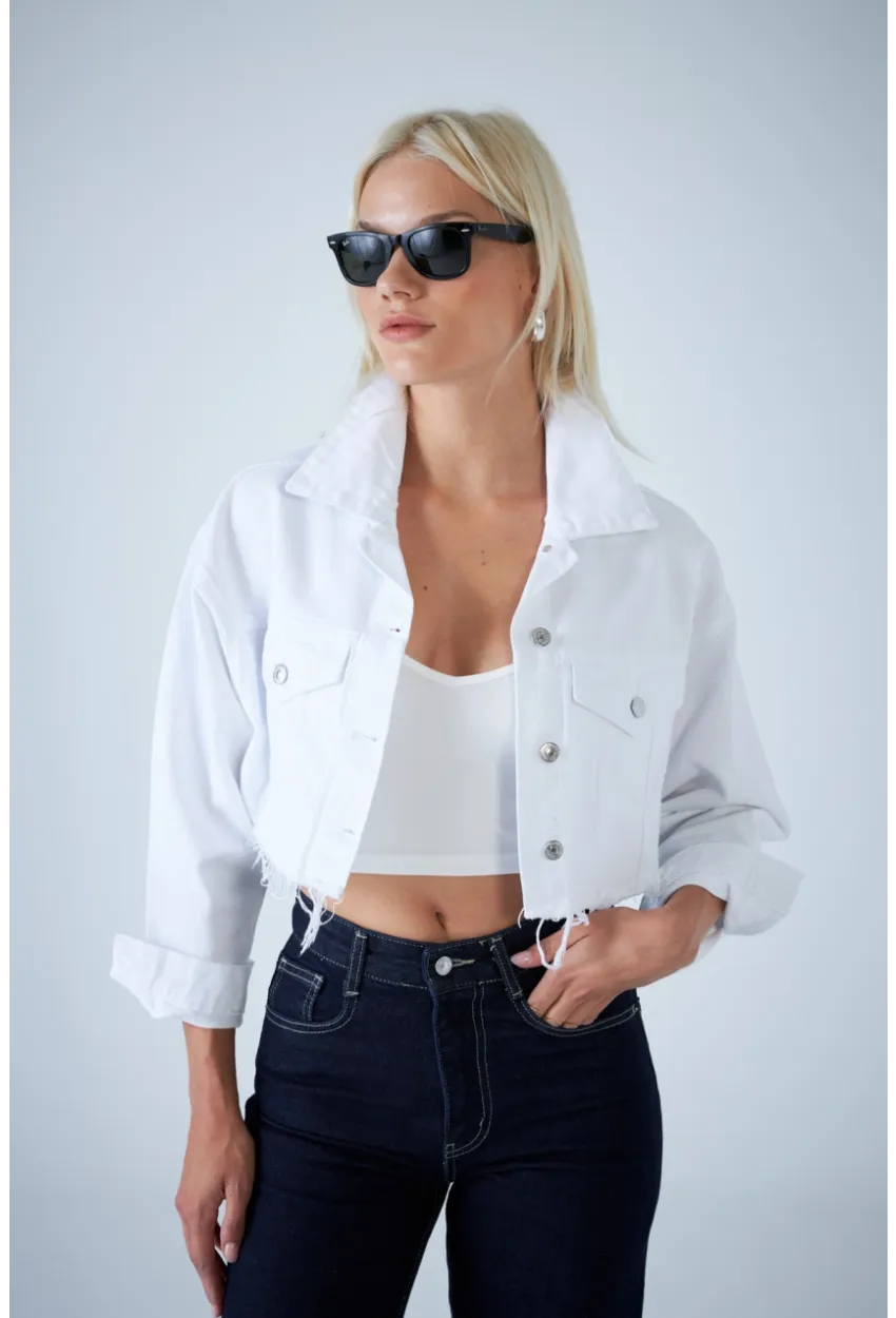 Kadın Beyaz Kısa Denim Ceket TSS103