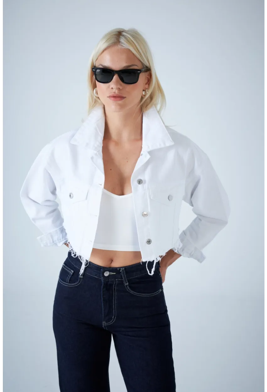 Kadın Beyaz Kısa Denim Ceket TSS103