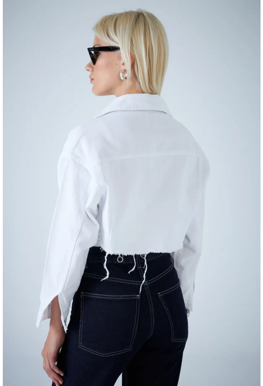Kadın Beyaz Kısa Denim Ceket TSS103
