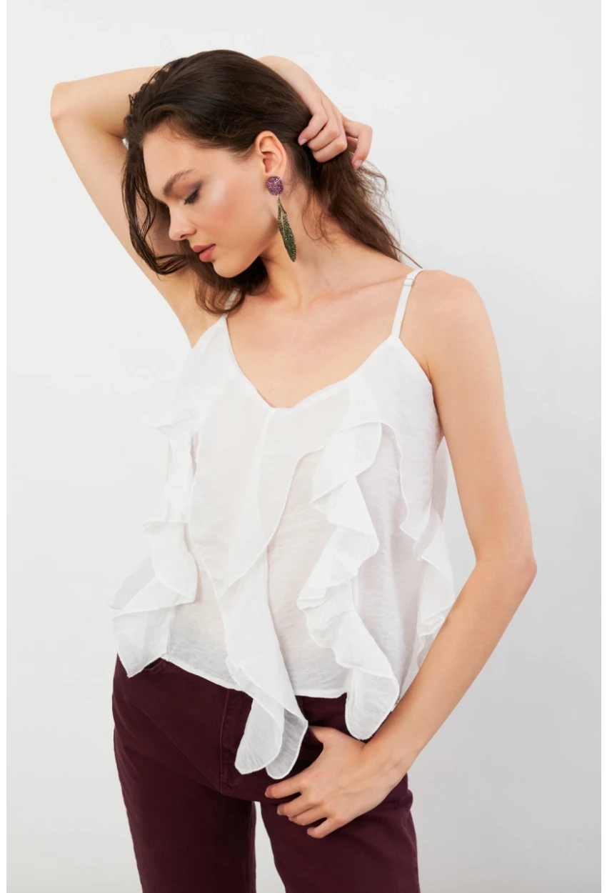 Kadın Beyaz Krinkıl Bluz SOL1504
