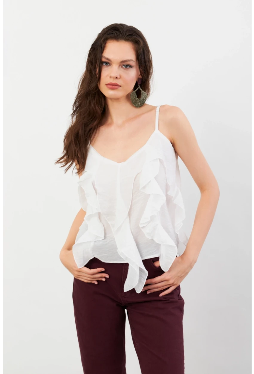 Kadın Beyaz Krinkıl Bluz SOL1504