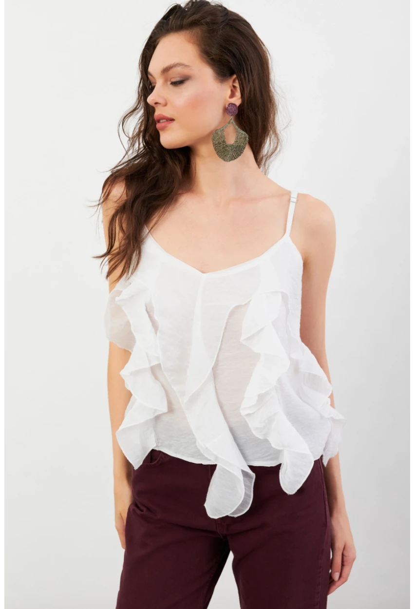 Kadın Beyaz Krinkıl Bluz SOL1504