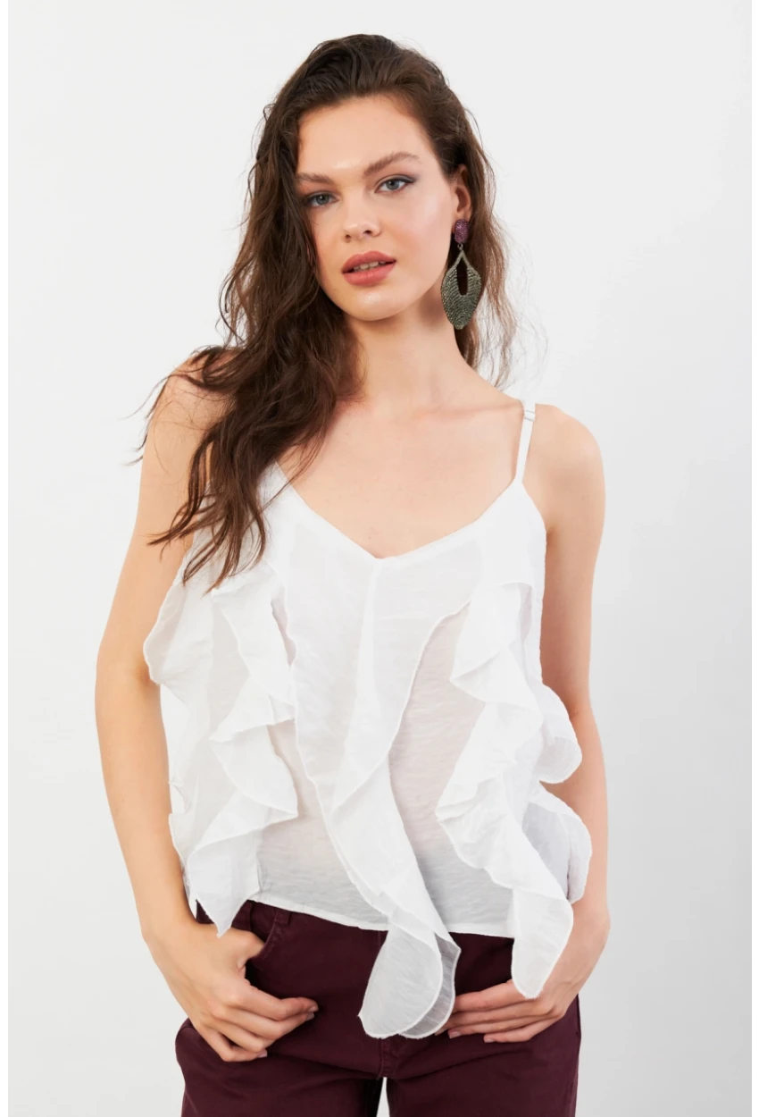Kadın Beyaz Krinkıl Bluz SOL1504