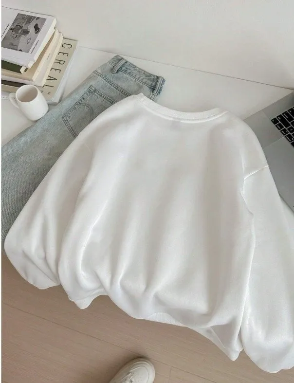 Kadın Beyaz Leopar Desenli New York Baskılı Oversize Sweatshirt