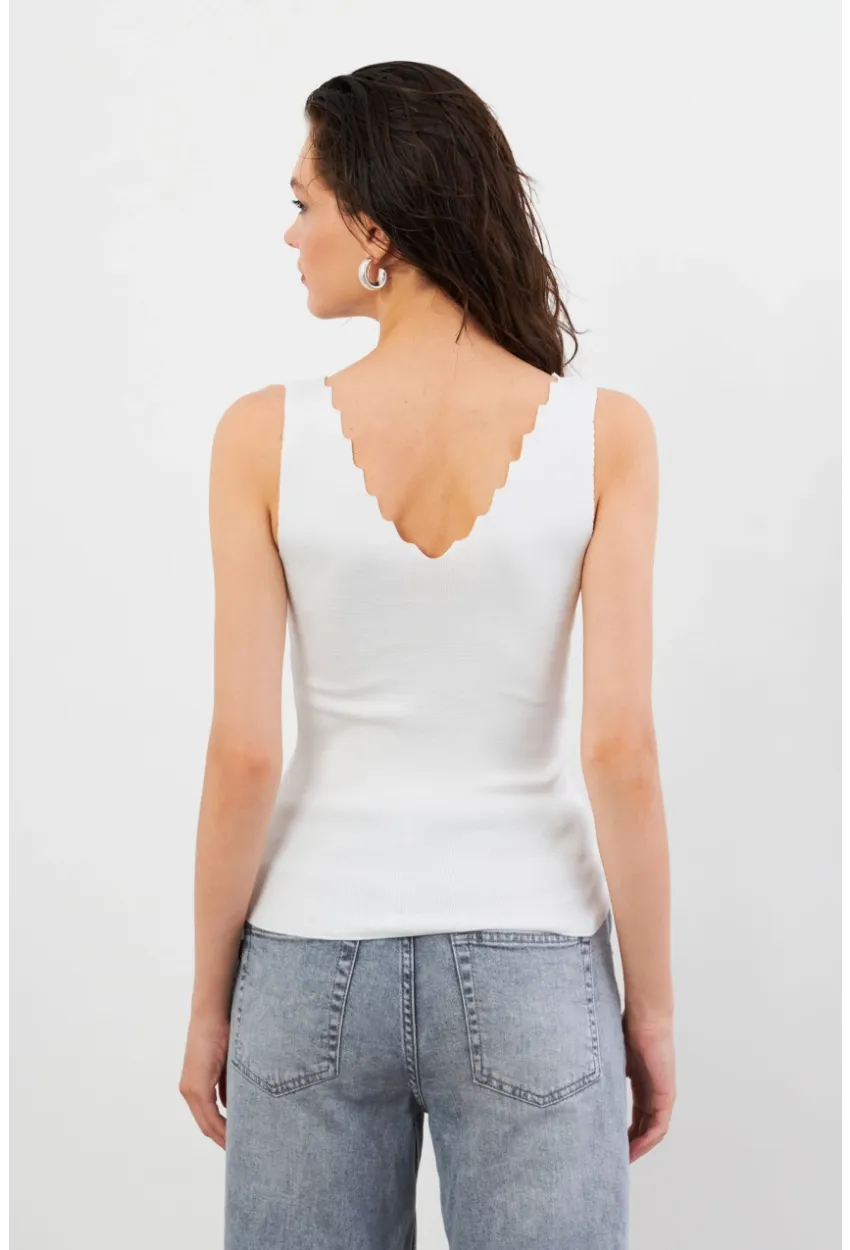 Kadın Beyaz Merdiven Yaka Triko Bluz YV83