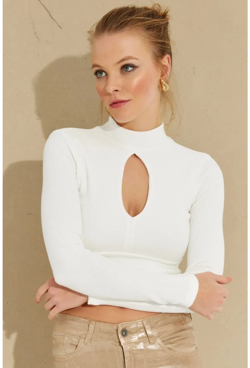 Kadın Beyaz Önü Damla Crop Bluz LPP1243