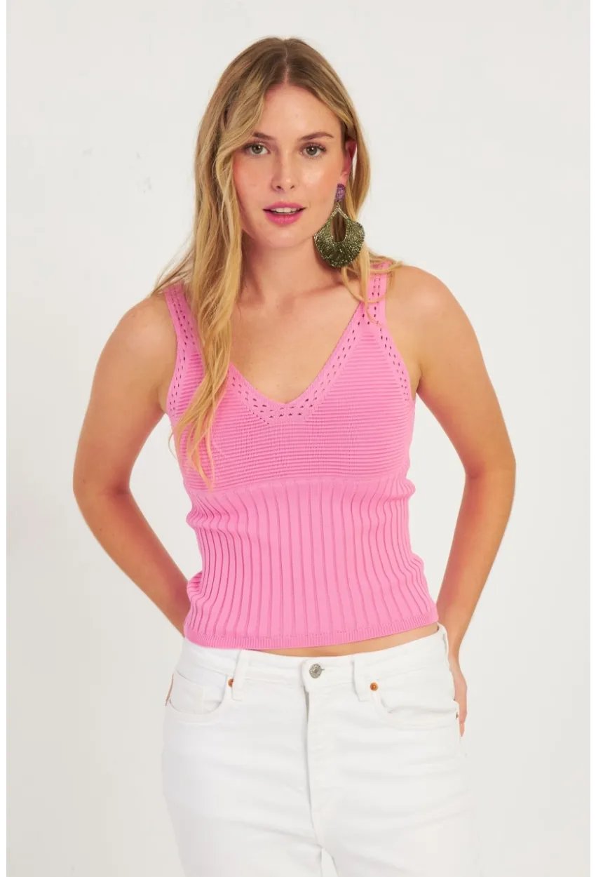 Kadın Beyaz-Pembe İkili V Yaka Triko Bluz SMT227