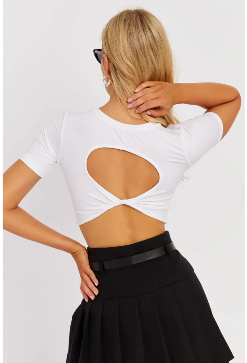 Kadın Beyaz Sırt Dekolteli Crop Bluz CY450