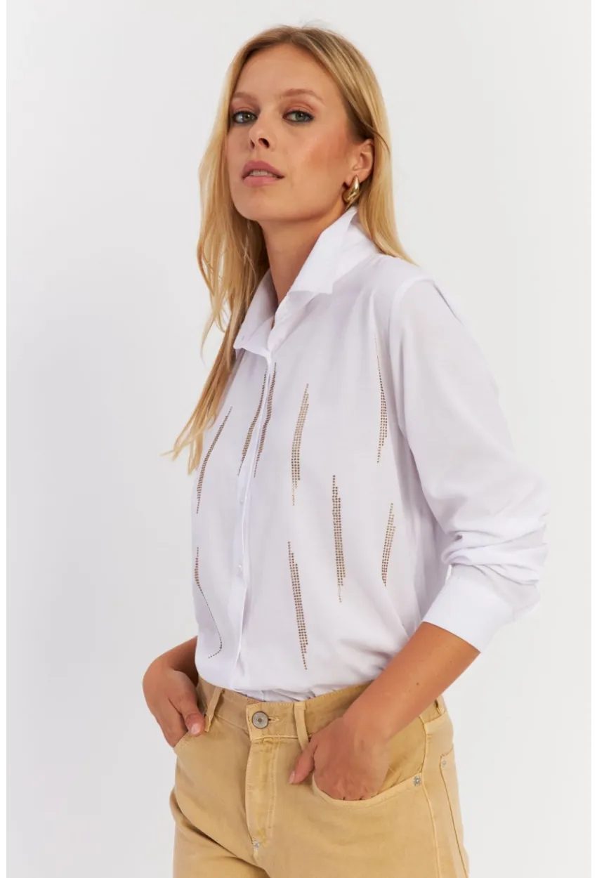 Kadın Beyaz Taşlı Gömlek ZER412