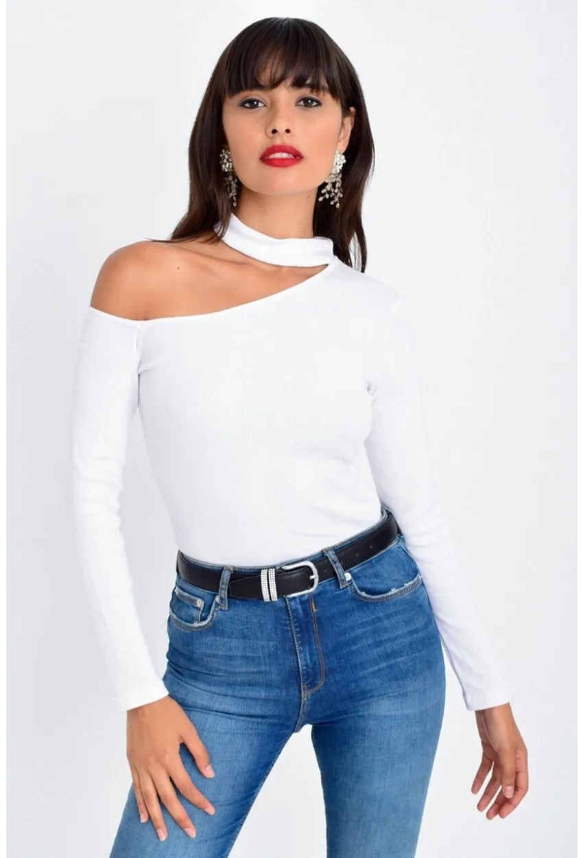 Kadın Beyaz Tek Omuz Bluz Kaşkorse CG53