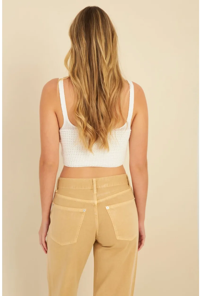 Kadın Beyaz Triko Crop Bluz KZ2507