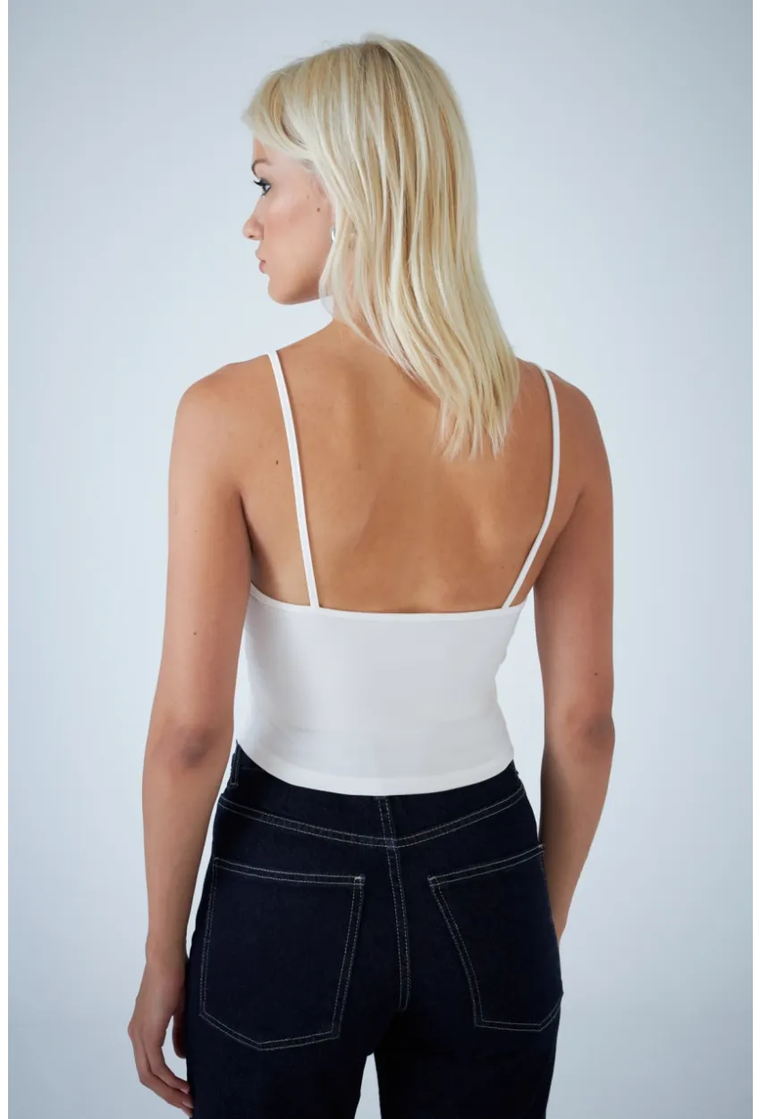 Kadın Beyaz V Yaka Crop Bluz COL1000