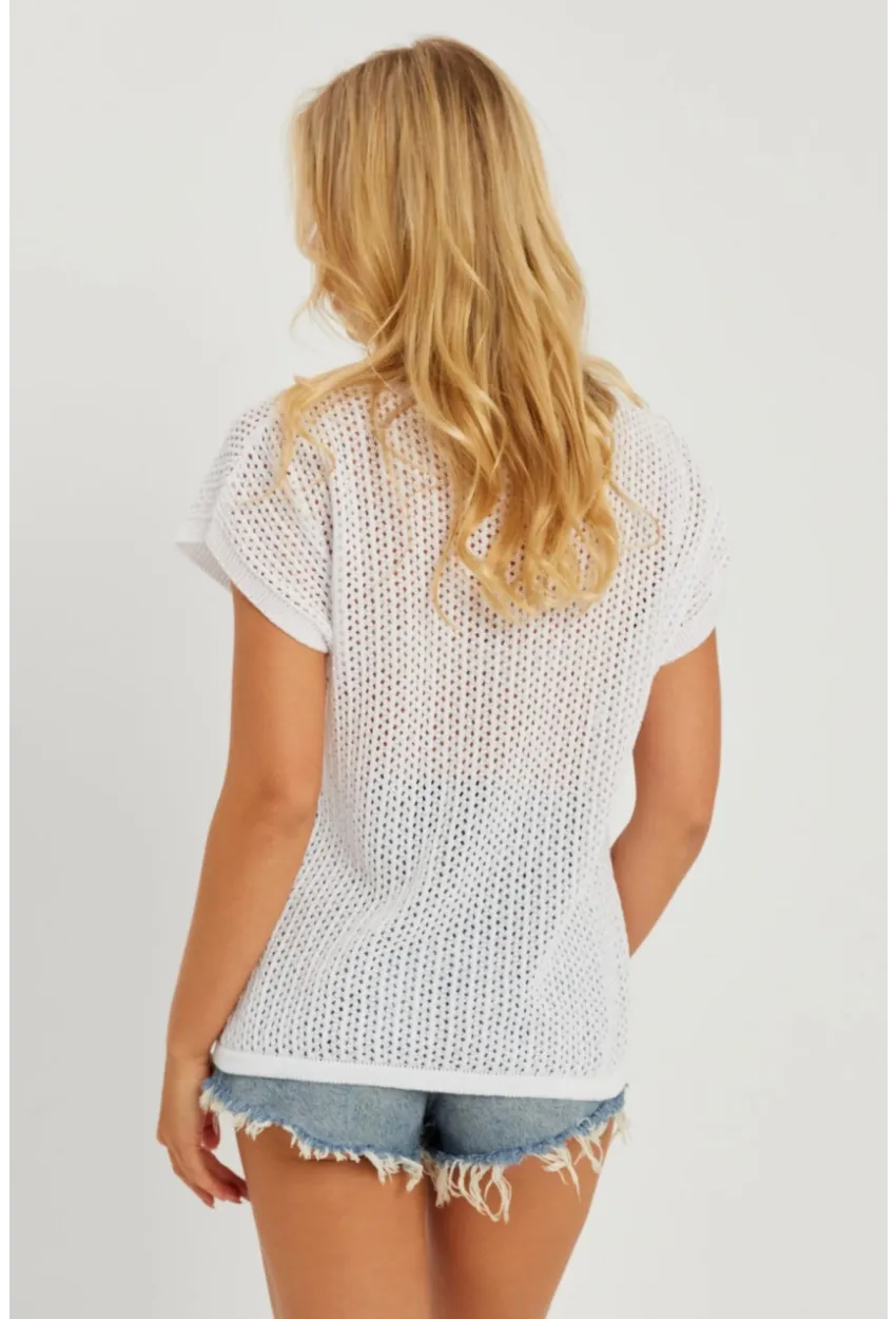 Kadın Beyaz V Yaka Fileli Bluz SMT230