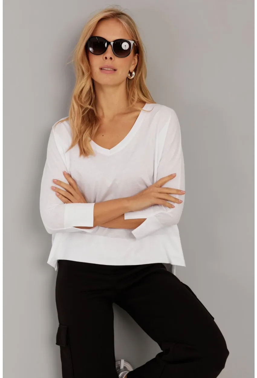 Kadın Beyaz V Yaka T-Shirt LPP1267