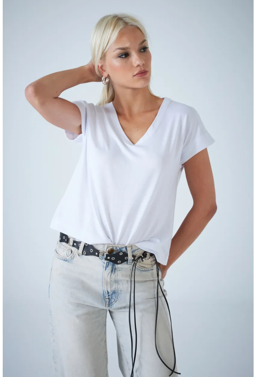 Kadın Beyaz V Yaka T-Shirt LPP1311