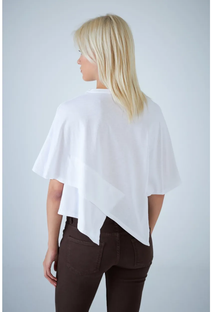 Kadın Beyaz Yarasa Kol Asimetrik T-Shirt LPP1315