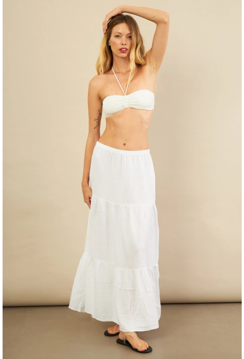 Kadın Beyaz Yırtmaçlı Müslin Etek ÖM7016