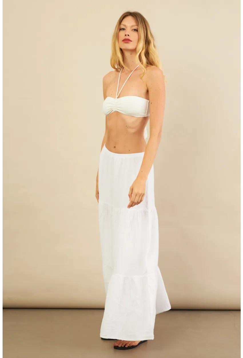 Kadın Beyaz Yırtmaçlı Müslin Etek ÖM7016