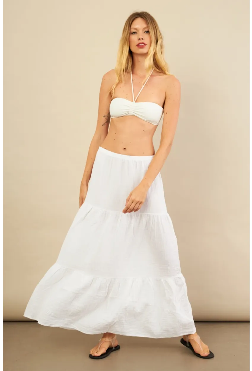 Kadın Beyaz Yırtmaçlı Müslin Etek ÖM7016