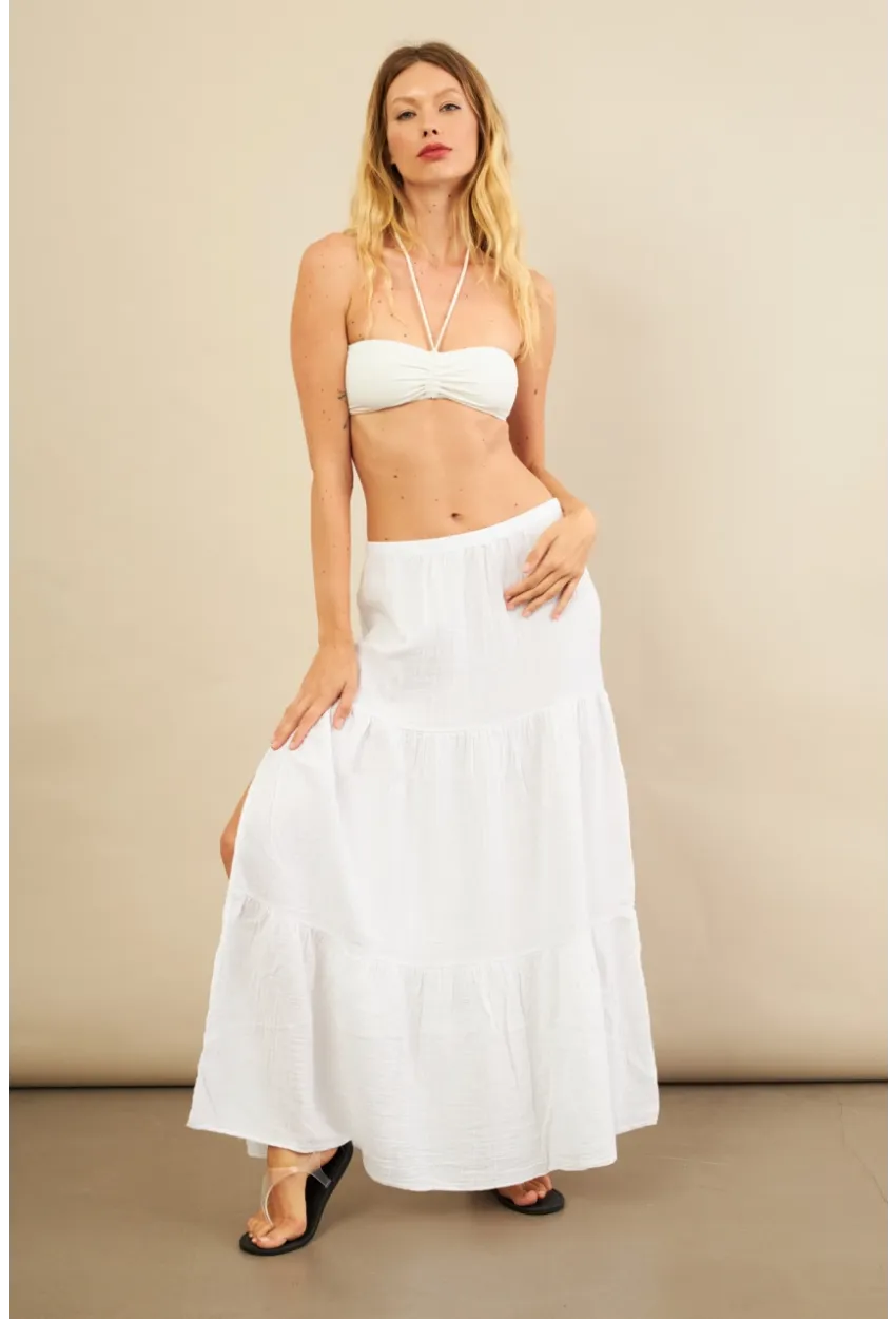 Kadın Beyaz Yırtmaçlı Müslin Etek ÖM7016