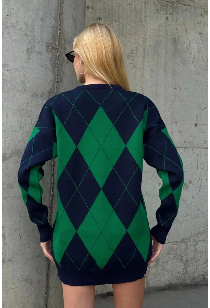 Kadın Bisiklet Yaka Baklava Desenli Triko Kazak