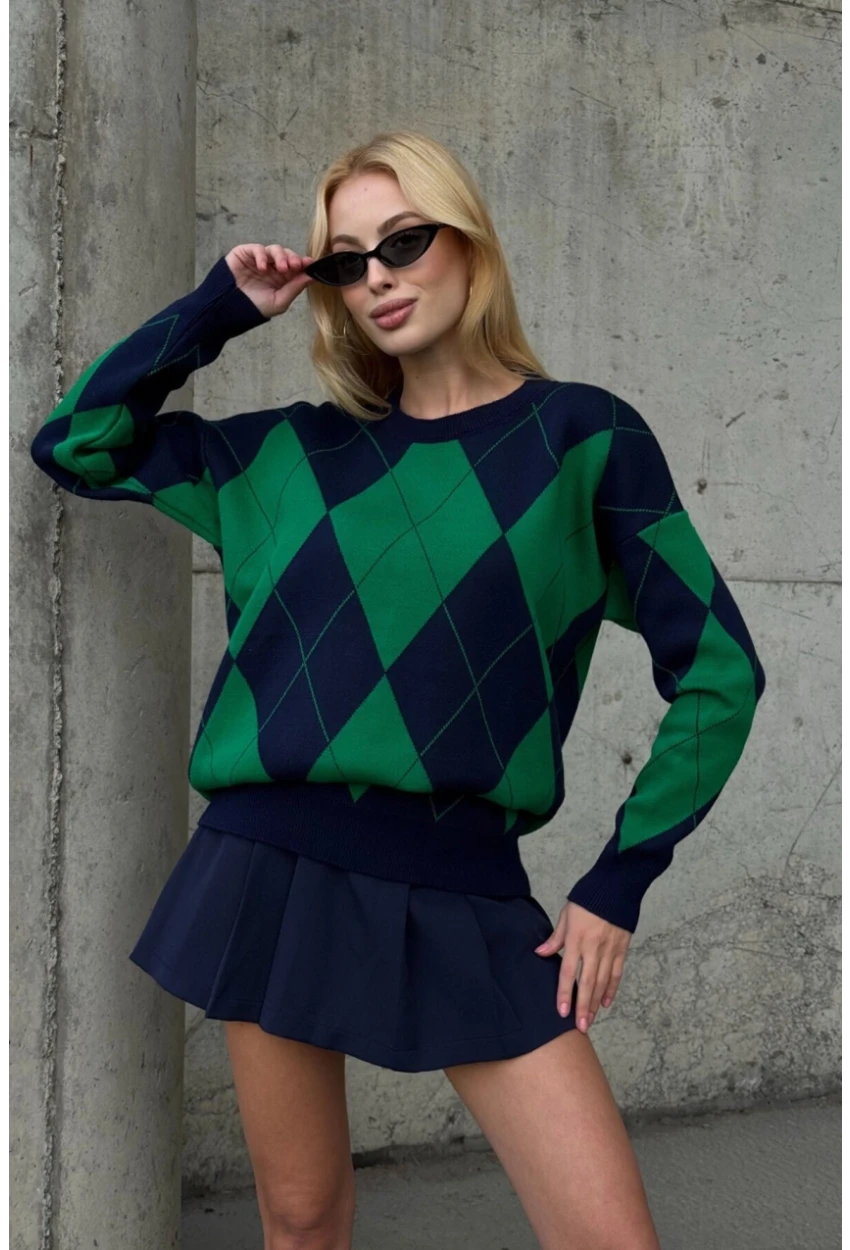 Kadın Bisiklet Yaka Baklava Desenli Triko Kazak