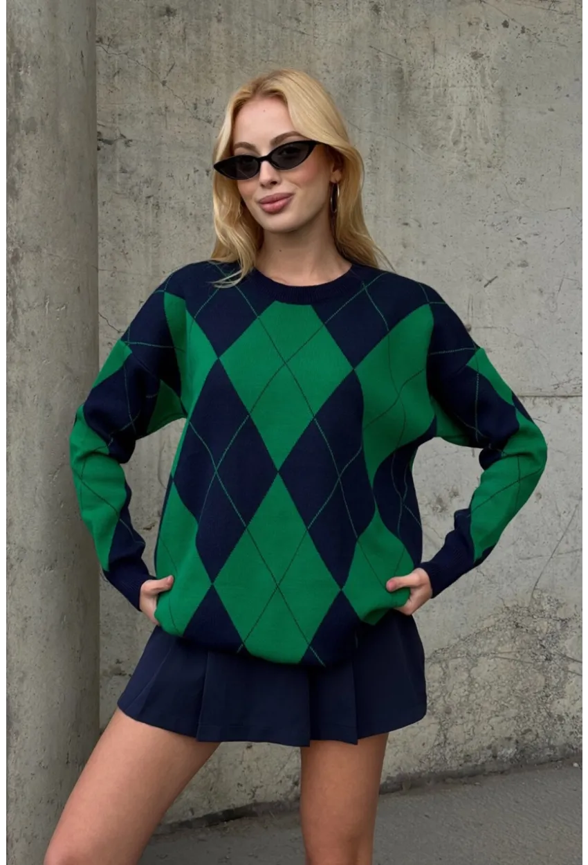 Kadın Bisiklet Yaka Baklava Desenli Triko Kazak