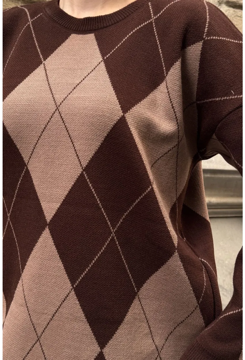 Kadın Bisiklet Yaka Baklava Desenli Triko Kazak