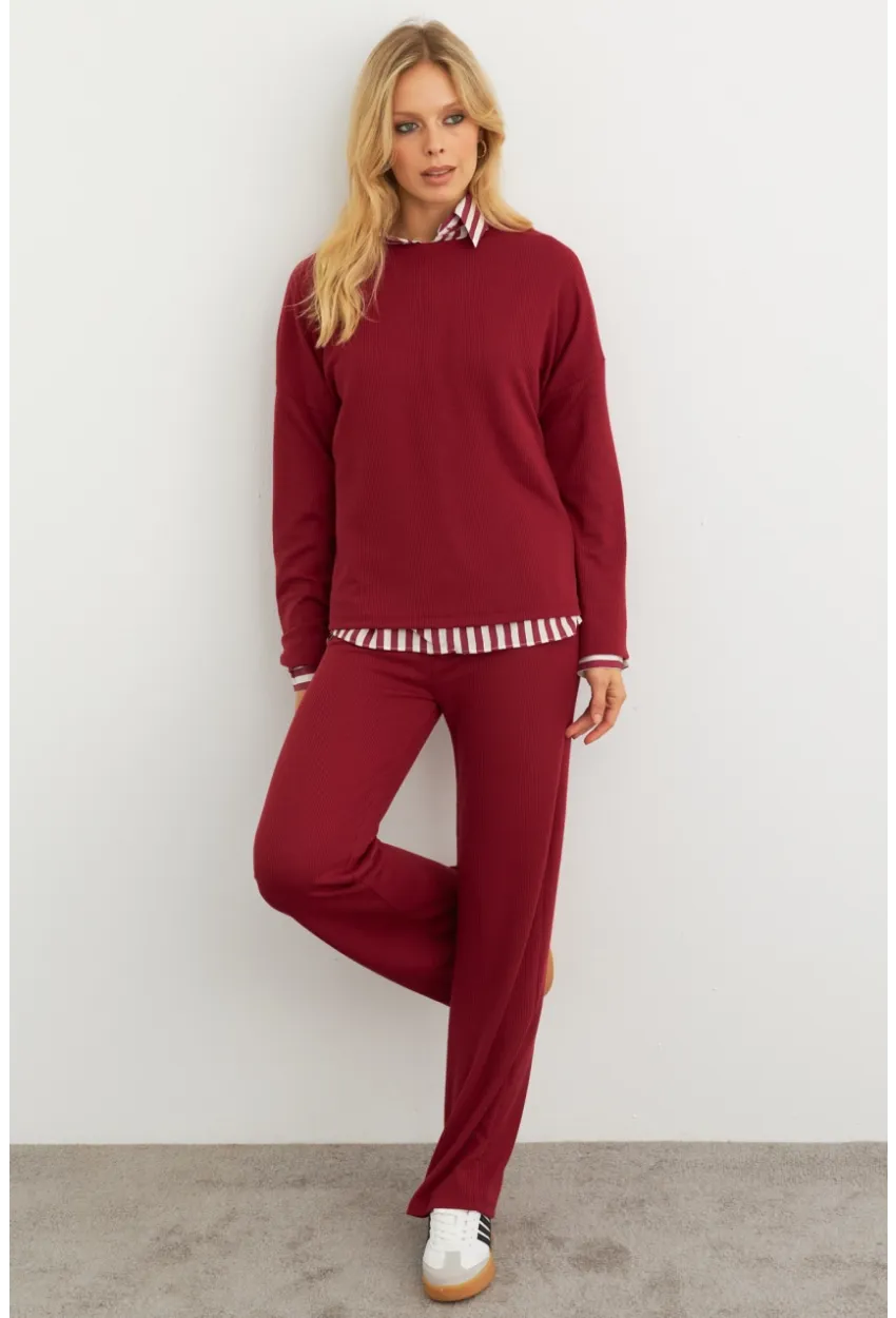 Kadın Bordo Alt Üst Pantolon Takım COL28