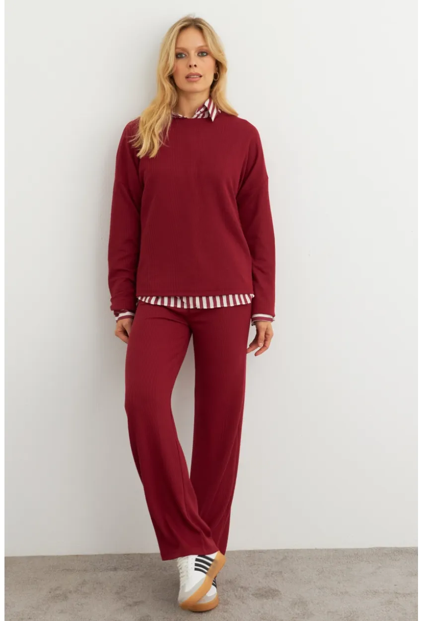 Kadın Bordo Alt Üst Pantolon Takım COL28