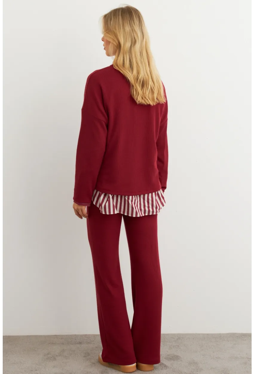 Kadın Bordo Alt Üst Pantolon Takım COL28