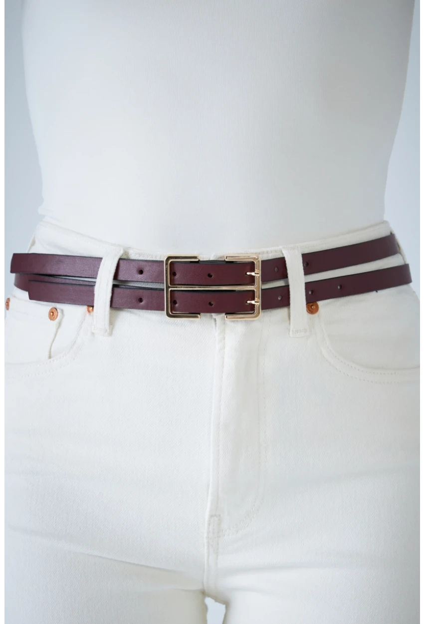 Kadın Bordo Çift Tokalı Çiftli Kemer BE723