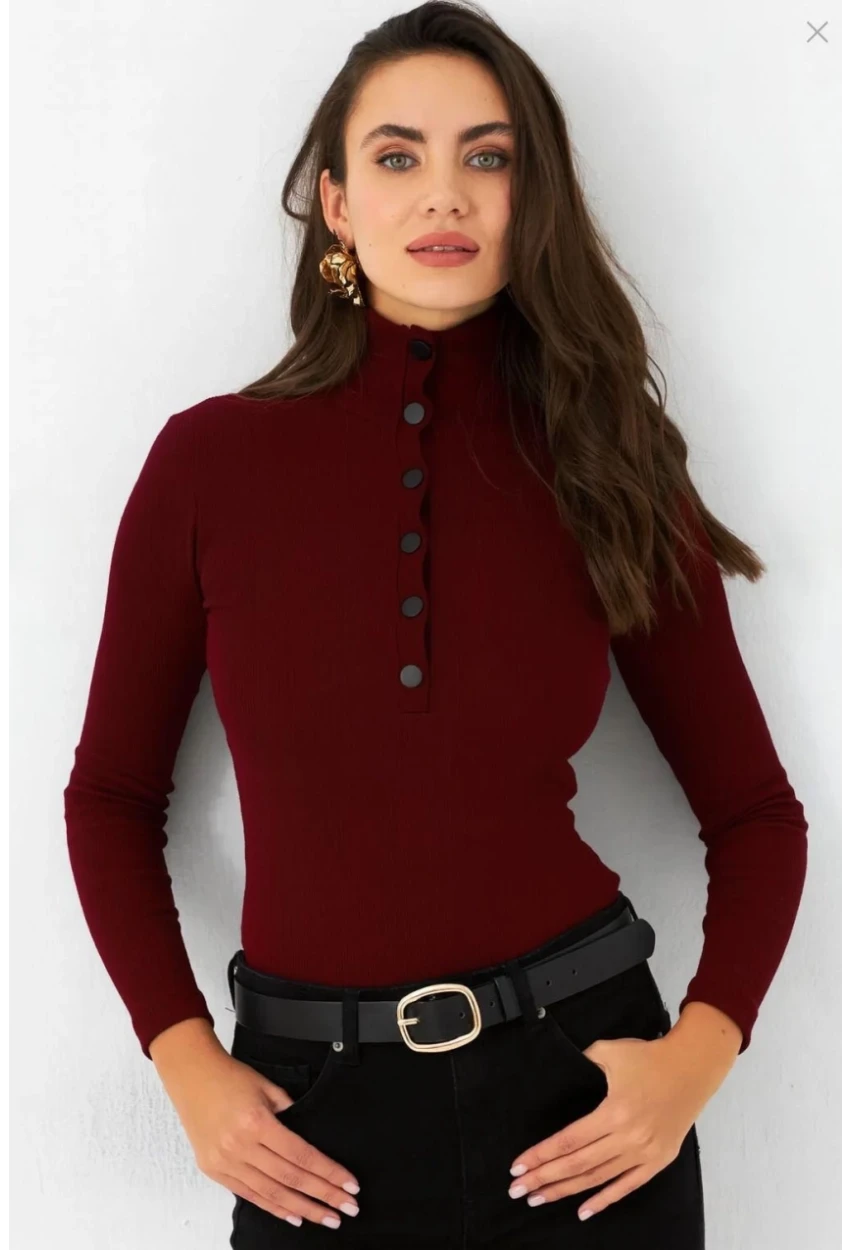 Kadın Bordo Çıtçıtlı Kaşkorse Bluz EY2983