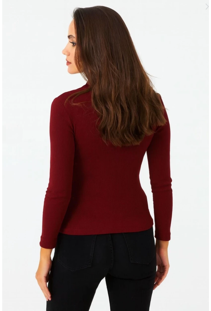 Kadın Bordo Çıtçıtlı Kaşkorse Bluz EY2983