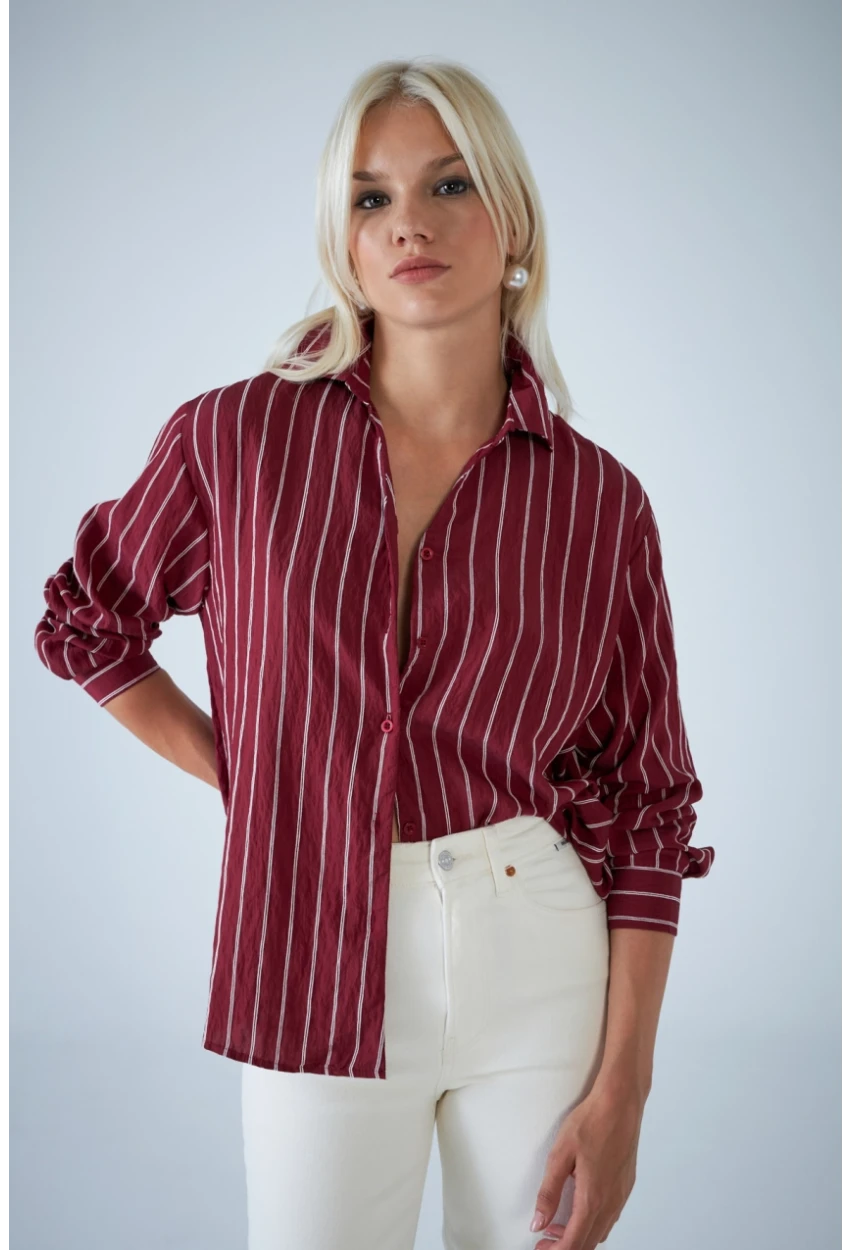 Kadın Bordo Çizgili Gömlek ELN602