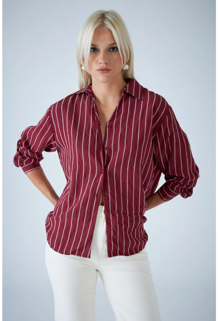 Kadın Bordo Çizgili Gömlek ELN602