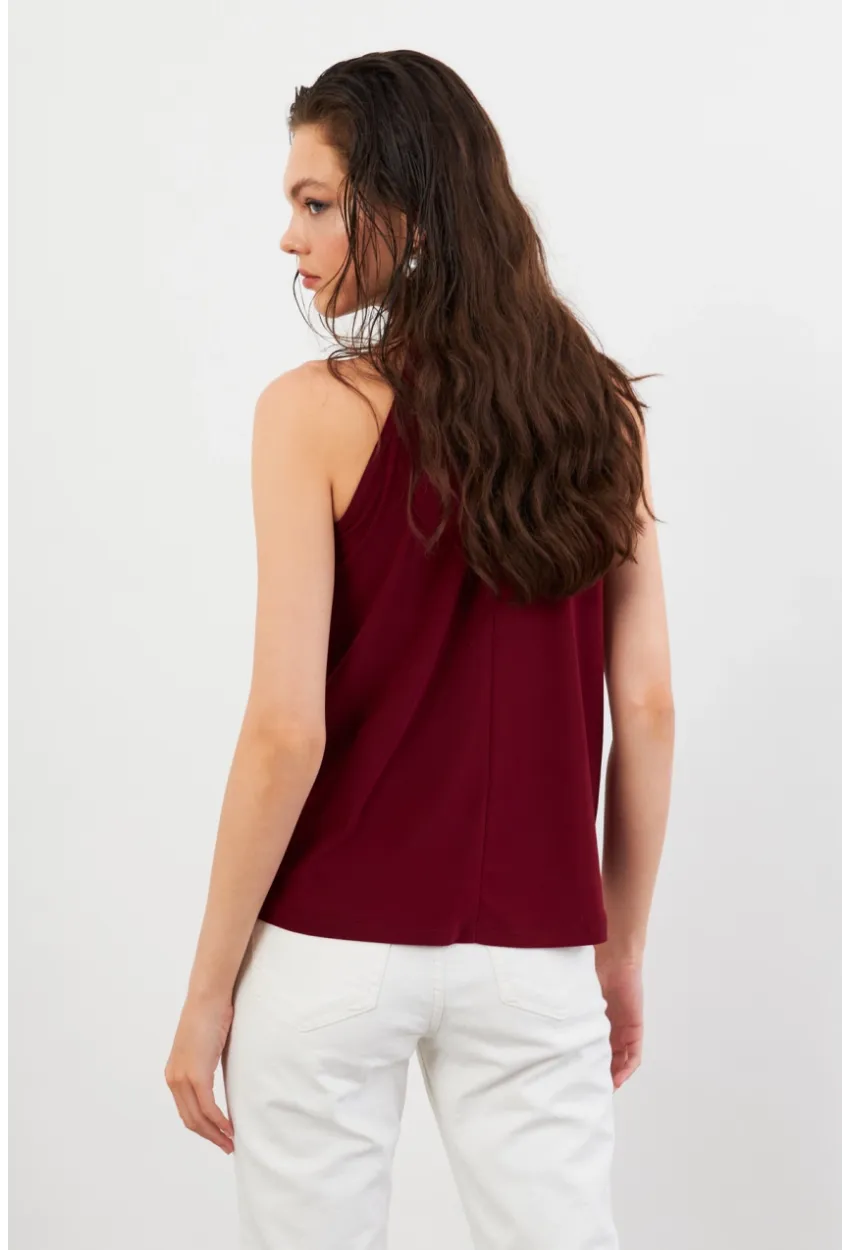 Kadın Bordo Halter Yaka Bluz LPP1273