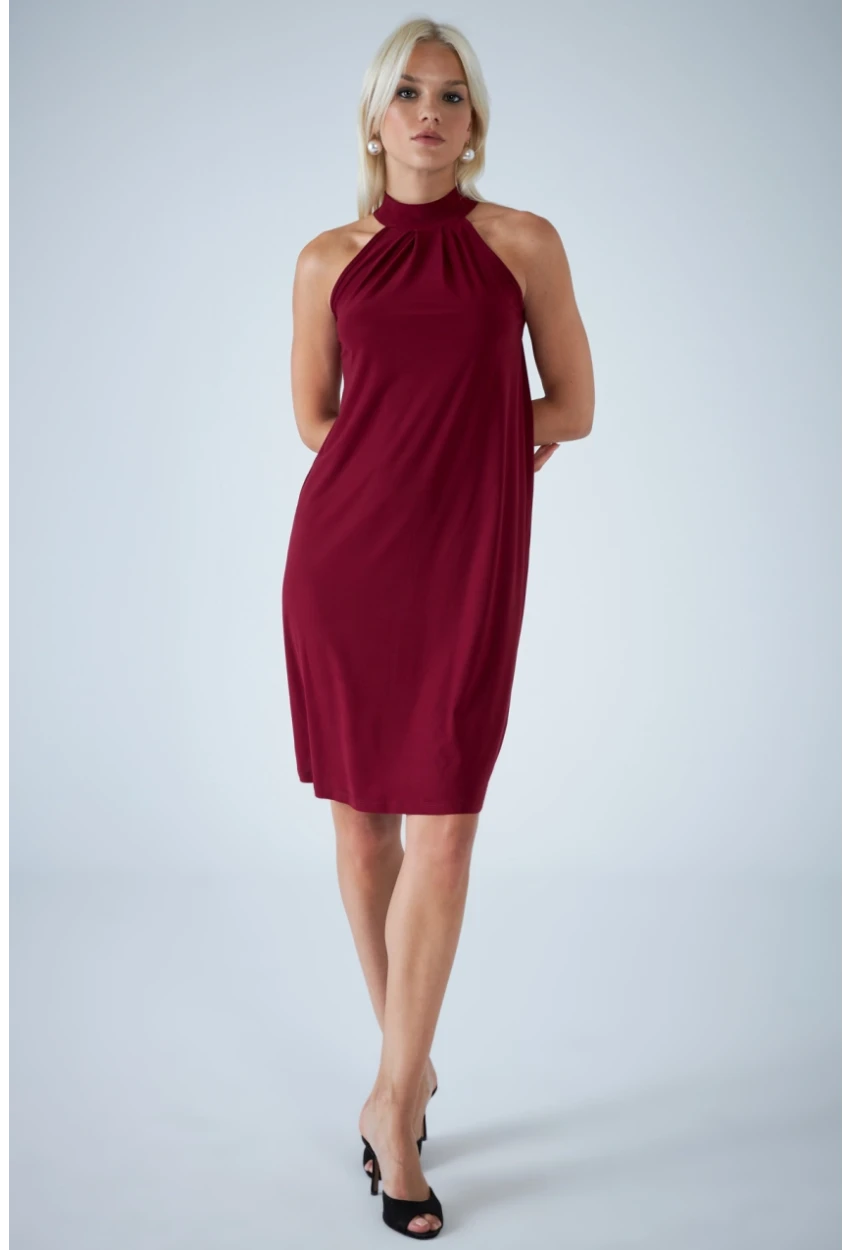 Kadın Bordo Halter Yaka Midi Elbise LPP1309