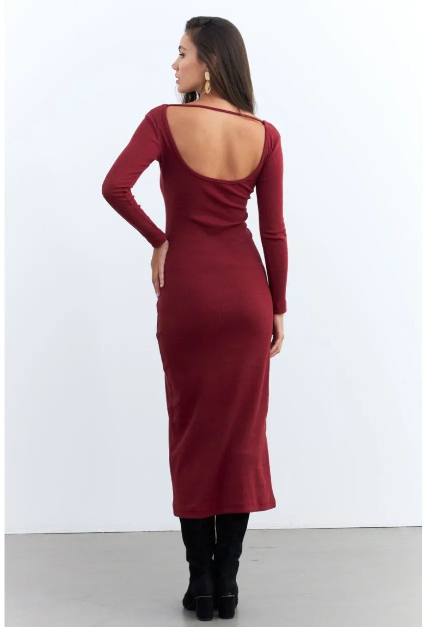 Kadın Bordo Kaşkorse Maxi Elbise EY1513