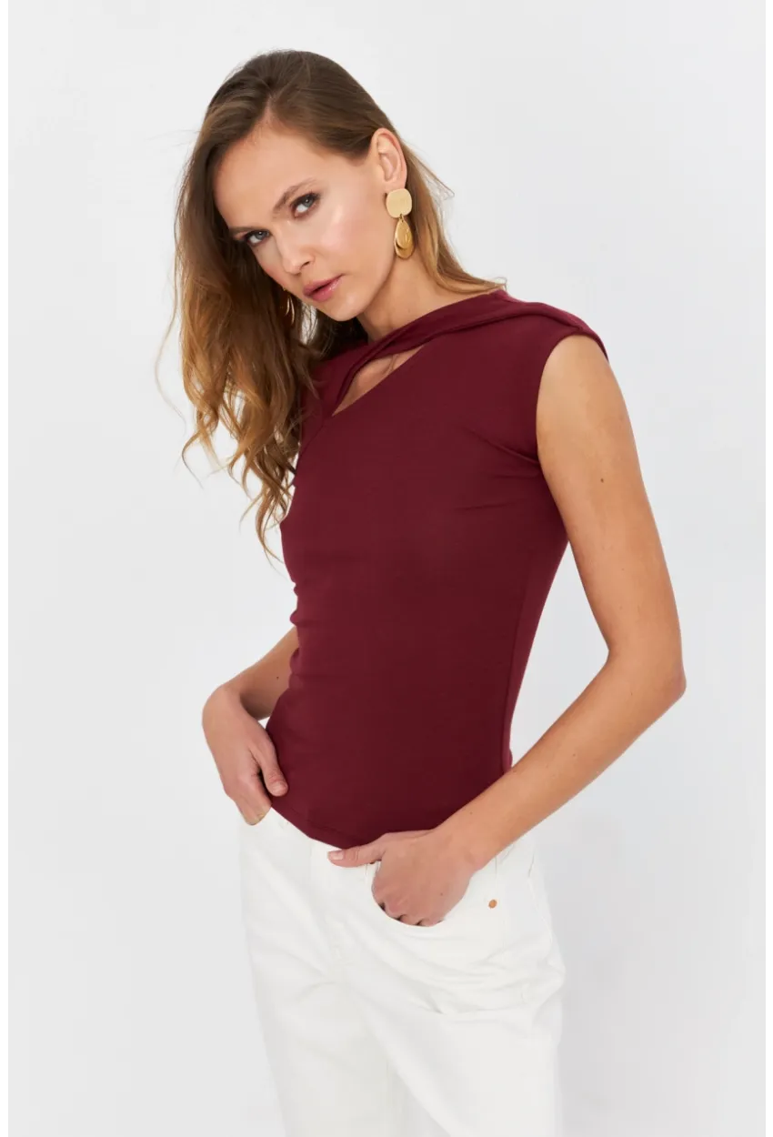 Kadın Bordo Önü Pencereli Asimetrik Bluz LPP1227-1